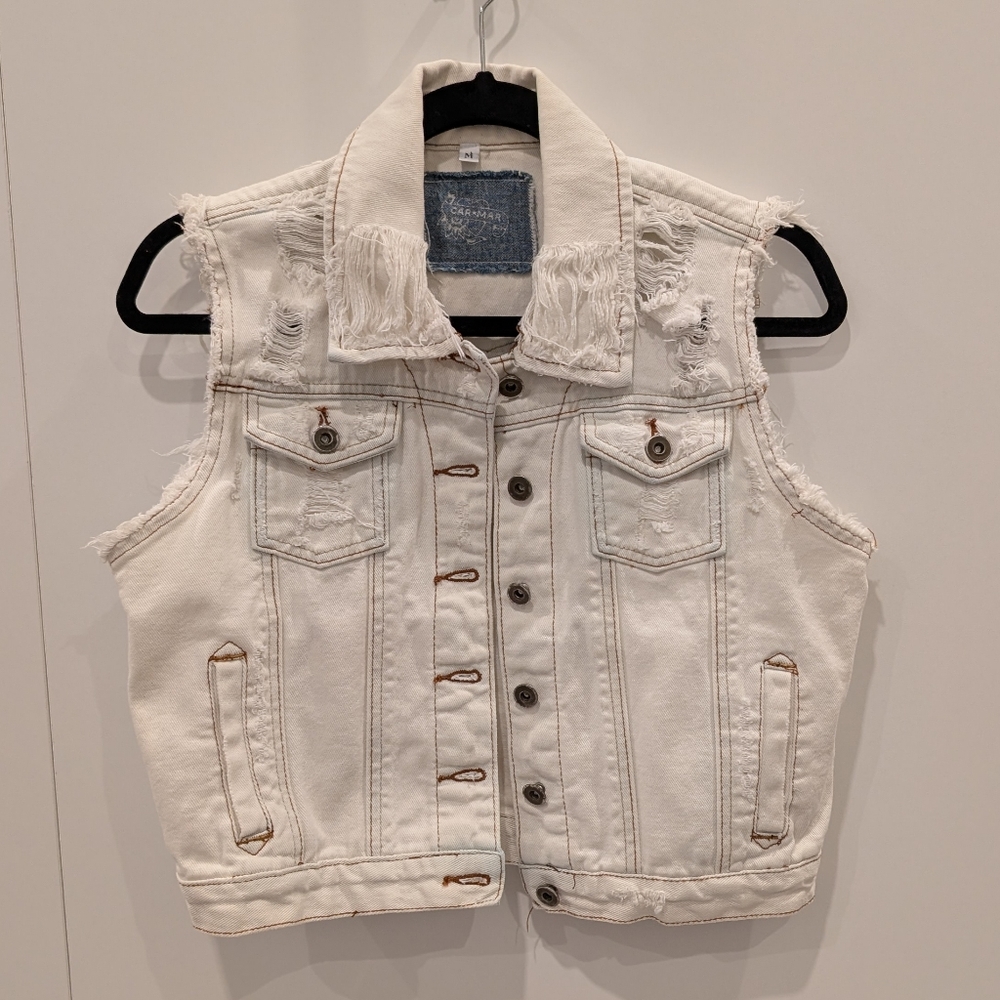 Sleeveless Distressed Denim Vest
